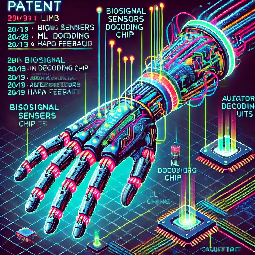 13 Fast Wins for bionic limb patents That Save You Money (and Nerves) 2 Pixel art of futuristic bionic limb patents showing prosthetic control, biosignal sensors, freedom to operate diagrams, and licensing documents glowing in neon.